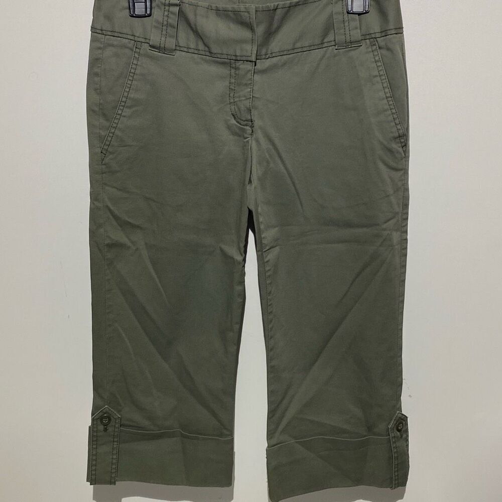 Express Womens Olive Green Cropped Capri Pants Size 0 Stretch Cotton Utility